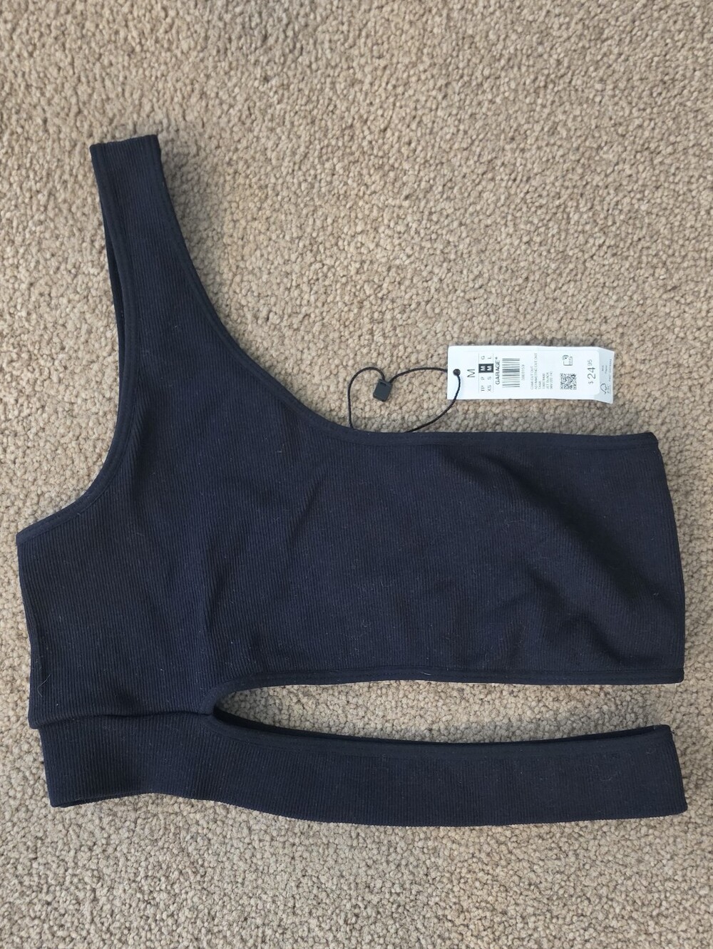 Garage Black One-Shoulder Ribbed Crop Top